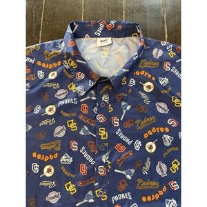 San Diego Padres Shirt Mens L BDA All Over Print MLB Button Up Blue